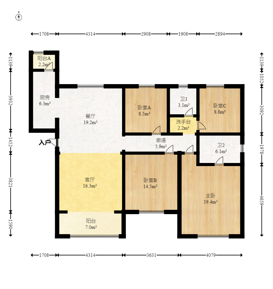 中海国际五期  4室2厅2卫   145.00万室内图1
