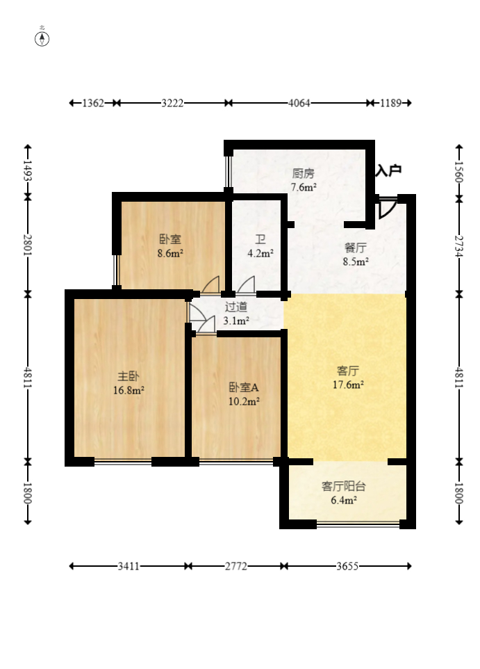 蝴蝶谷  3室2厅1卫   58.80万室内图1