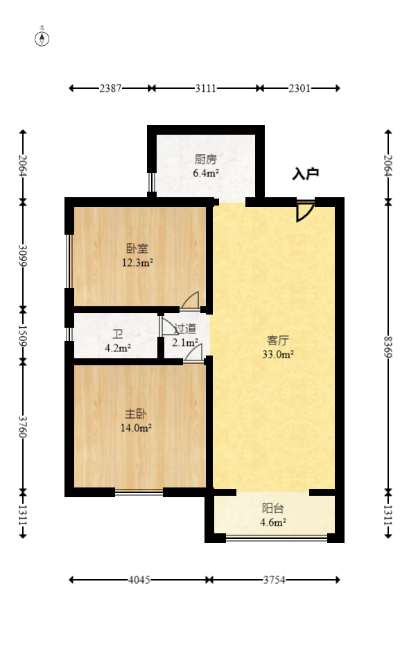 时代星城  2室2厅1卫   48.00万室内图1