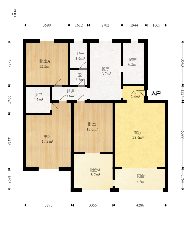 圆梦花园 3室2厅2卫 60.0万 圆梦花园 3室2厅2卫 60.0万户型图