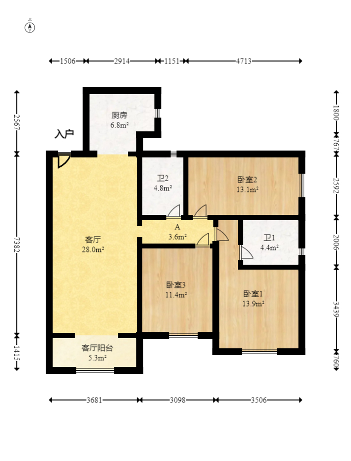 克拉美丽山庄（晟领国际）  3室2厅2卫   110.00万室内图1