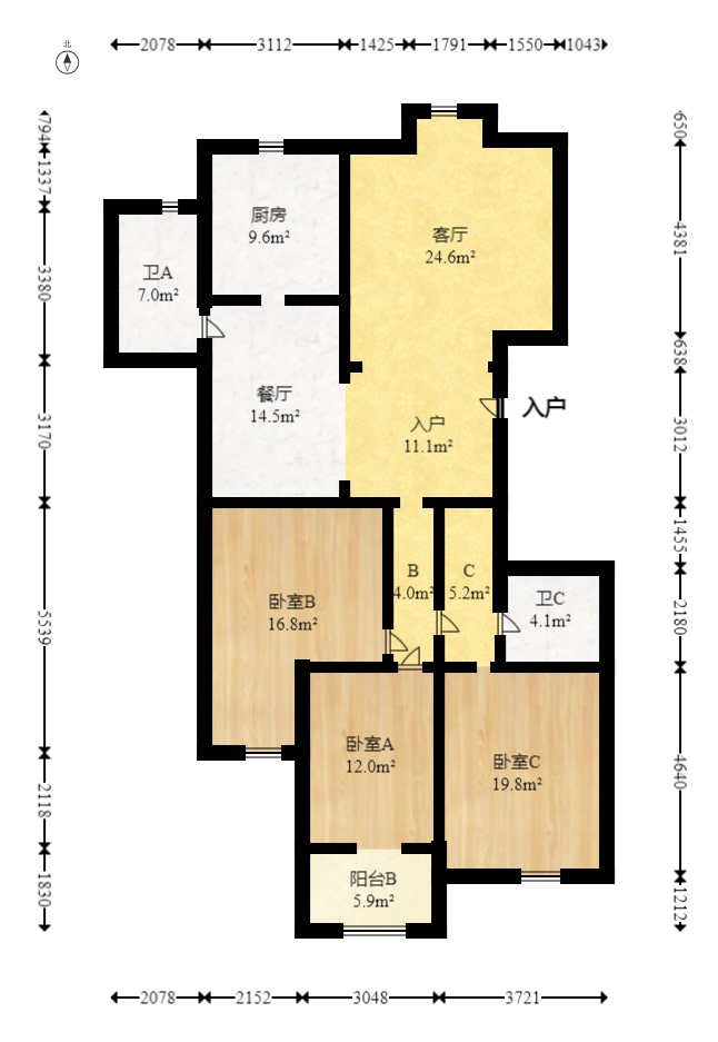 木莲花苑  3室2厅2卫   110.00万室内图1