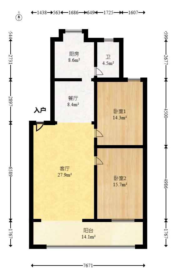 荷花园电信宿舍（天辰荷花苑）  2室1厅1卫   70.00万室内图1