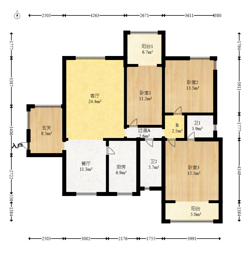 尚东紫郡 3室2厅2卫 90.0万 尚东紫郡 3室2厅2卫 90.0万户型图