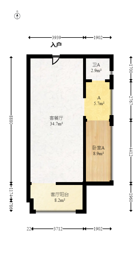 奥克斯广场  1室1厅1卫   70.00万室内图1