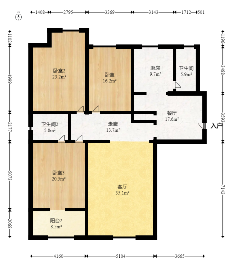广角之恋(睿智园) 3室2厅2卫 79.8万 广角之恋(睿智园) 3室2厅2卫 79.8万户型图