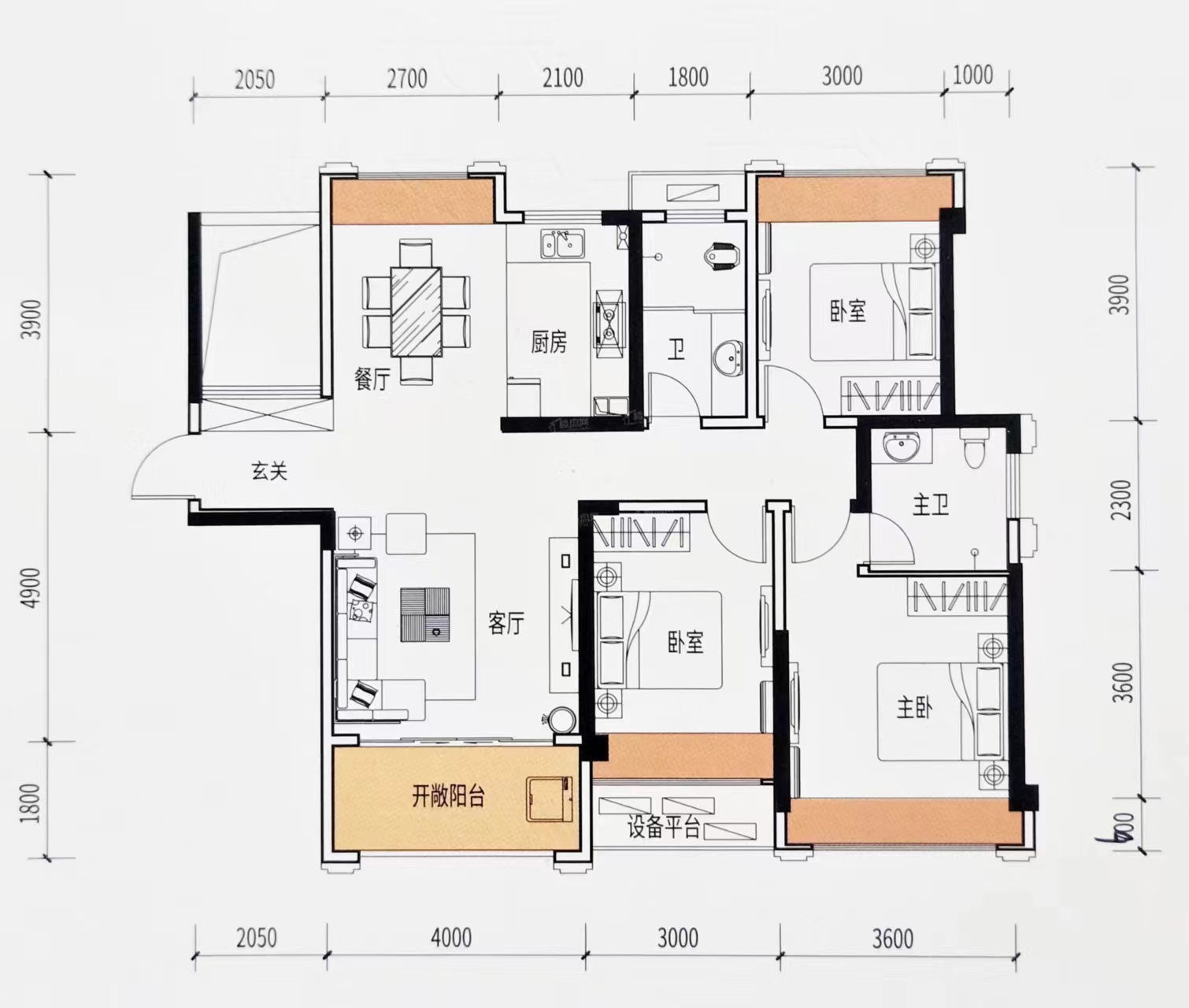 锴鑫铭城  3室2厅2卫   2300.00元/月室内图1