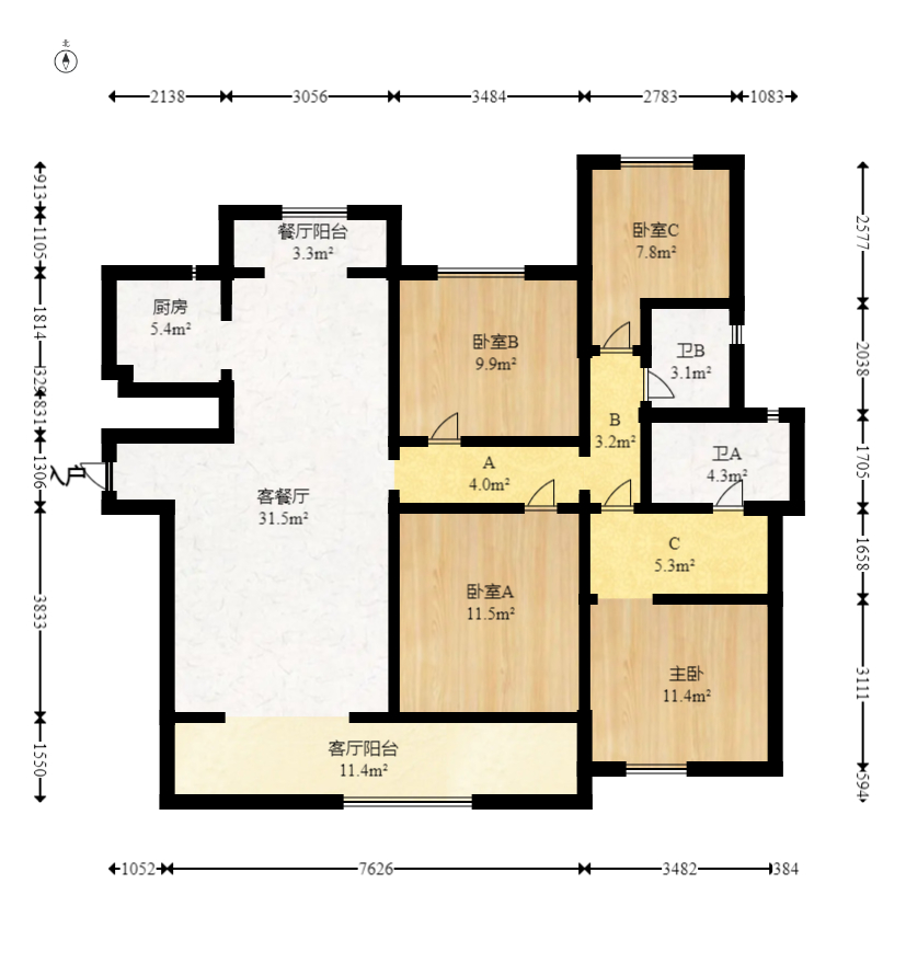 滨江府1913  4室2厅2卫   260.00万室内图1