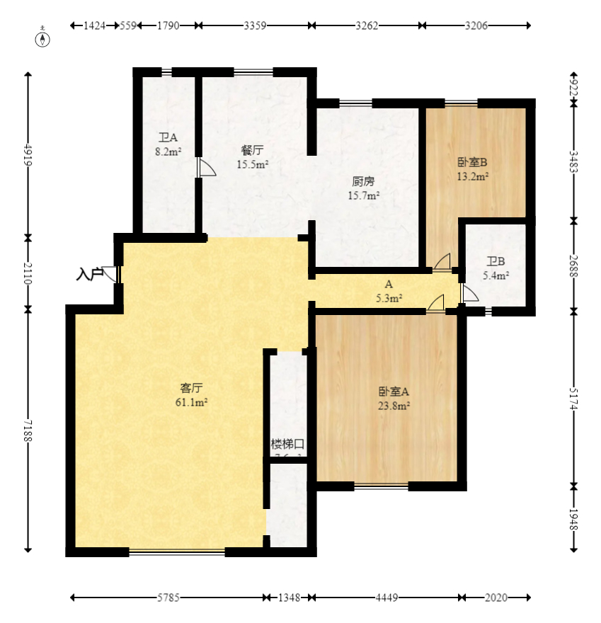 八方小区A区  5室2厅2卫   1350.00万室内图1
