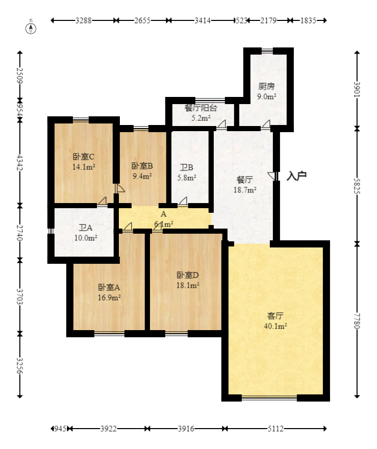 八方小区D区  4室2厅2卫   398.00万室内图1