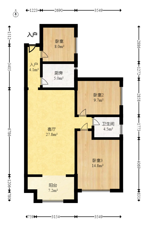 海德公园  3室2厅1卫   53.80万室内图1