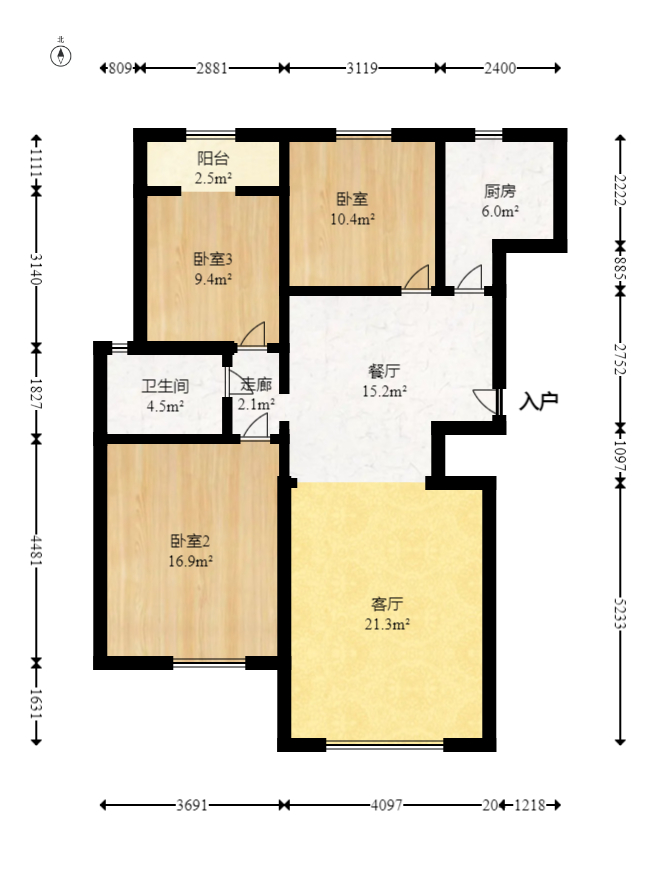 东业苹果社区 3室2厅1卫 45.8万 东业苹果社区 3室2厅1卫 45.8万户型图