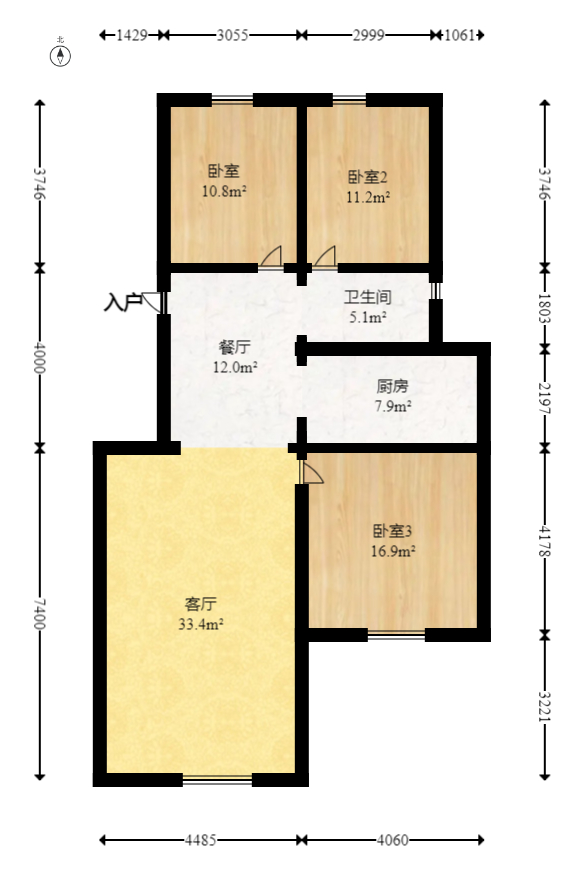 东岸锦城(东方人家)  3室2厅1卫   86.00万室内图1