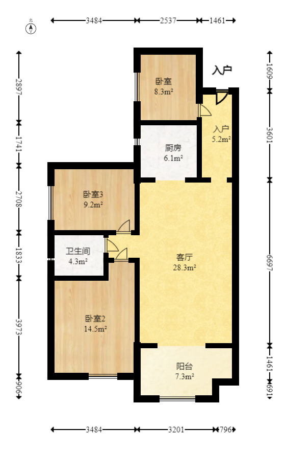 海德公园  3室2厅1卫   72.80万室内图1