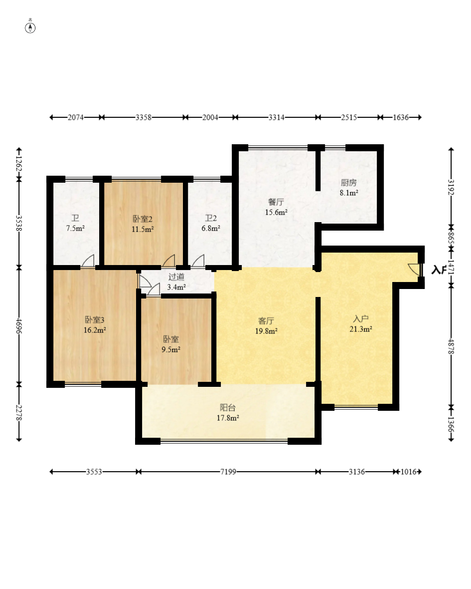 万象府台  3室2厅2卫   279.50万室内图1