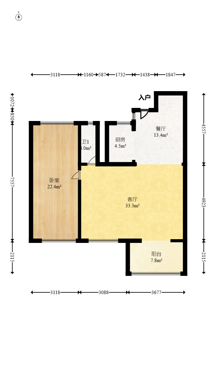 明昇壹城（明昇时代广场）一期  3室2厅1卫   155.00万室内图1