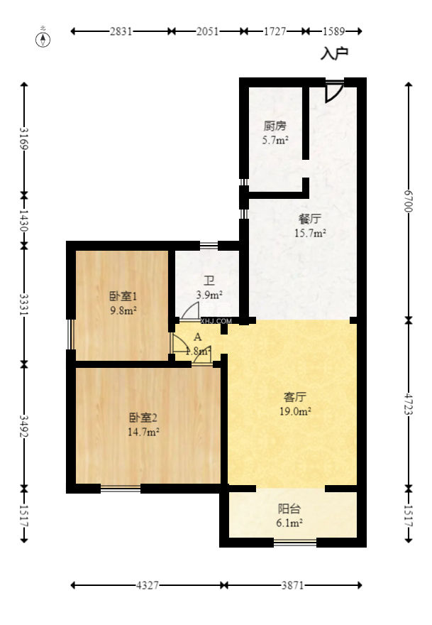 弘欣公寓  2室2厅1卫   52.00万