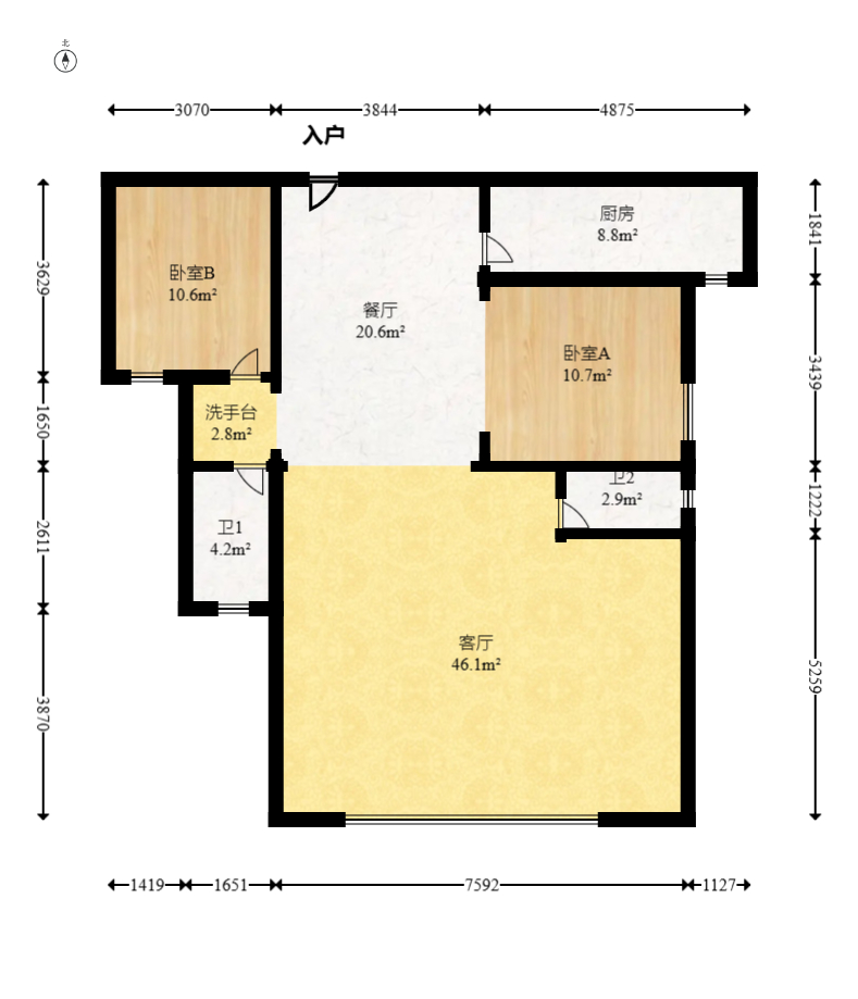 建投象山国际  3室2厅2卫   108.00万室内图1