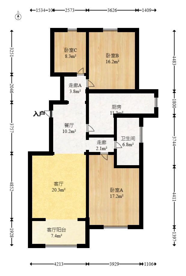 绿地公馆（绿地名邸）  3室2厅1卫   140.00万室内图1