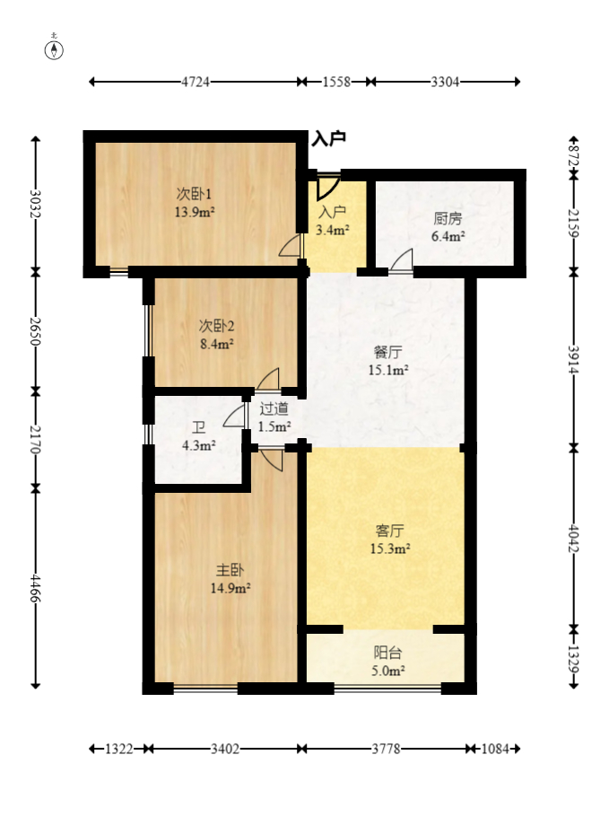 北辰三角洲C3区  3室2厅1卫   158.00万室内图1