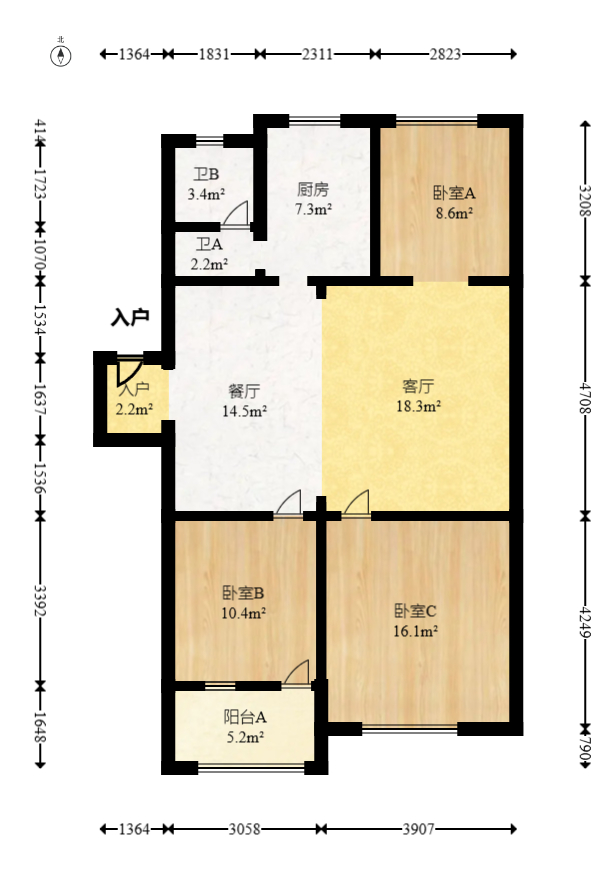 景芳苑  3室2厅1卫   72.00万室内图1