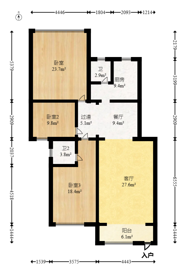 咸嘉新村嘉明苑  3室2厅2卫   99.50万室内图1