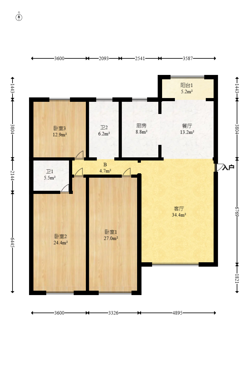 留香雅苑  3室2厅2卫    99.8万室内图1