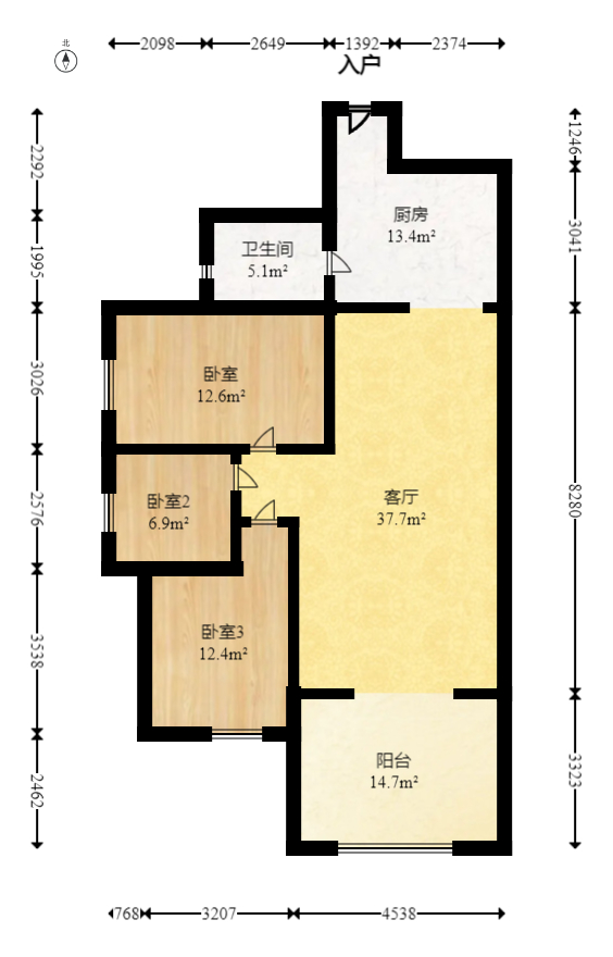 三景华御  1室2厅1卫   61.00万室内图1