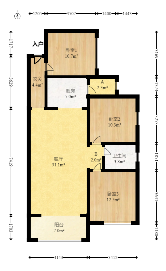润和又一城 3室2厅1卫 76.0万 润和又一城 3室2厅1卫 76.0万户型图