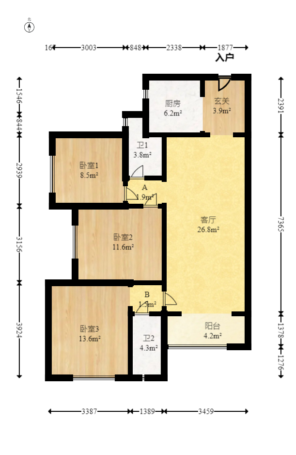 万科滨河道  3室2厅2卫   148.00万室内图1