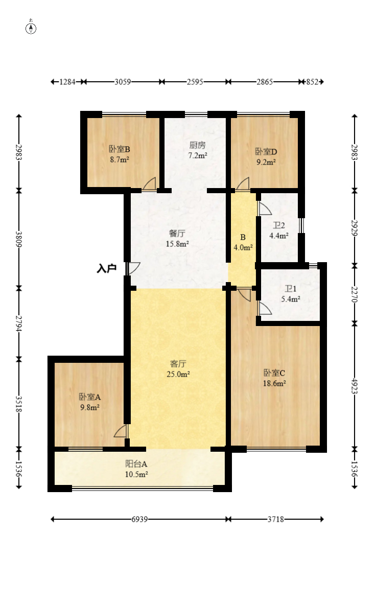建发玖洲和玺  4室2厅2卫   173.00万室内图1