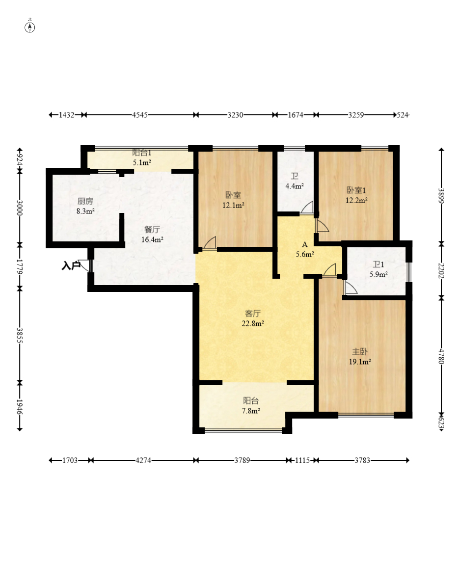 三一街区  3室2厅2卫    88.0万室内图1