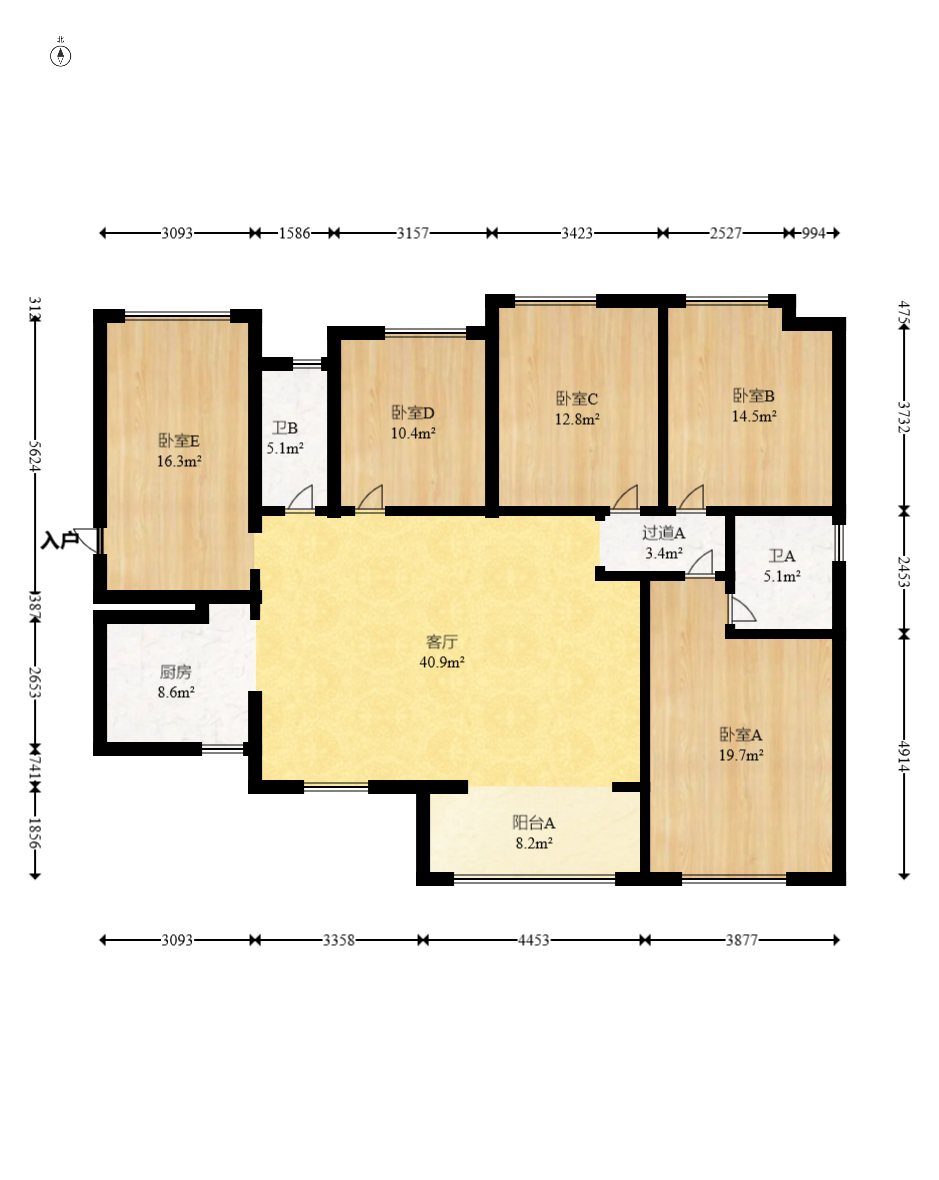 鸿运佳苑  5室2厅2卫   165.00万室内图1