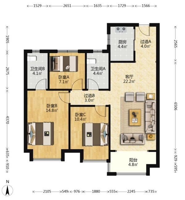 美的铂悦府 3室2厅2卫 68.0万 美的铂悦府 3室2厅2卫 68.0万室内图