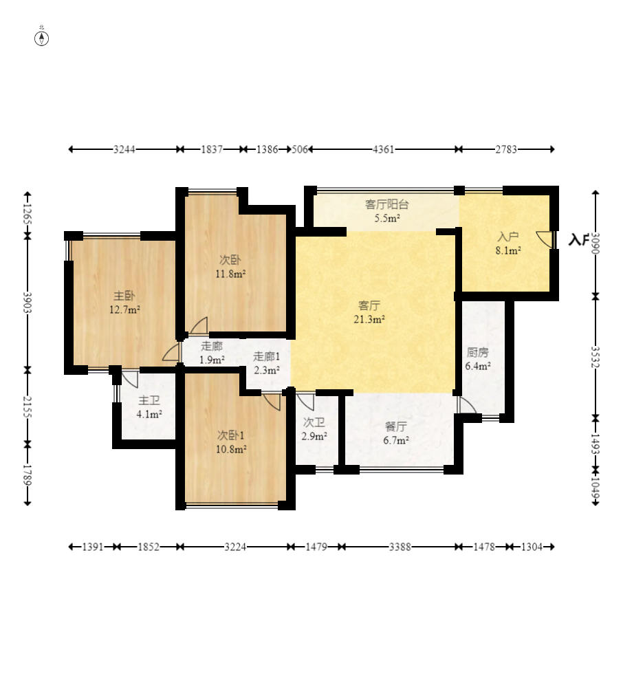 禧福新城  3室2厅2卫    182.0万室内图1