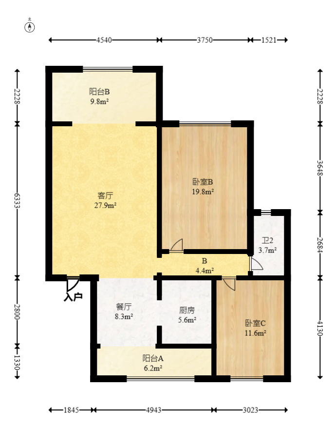 中城丽景香山园  2室2厅1卫   105.00万室内图1