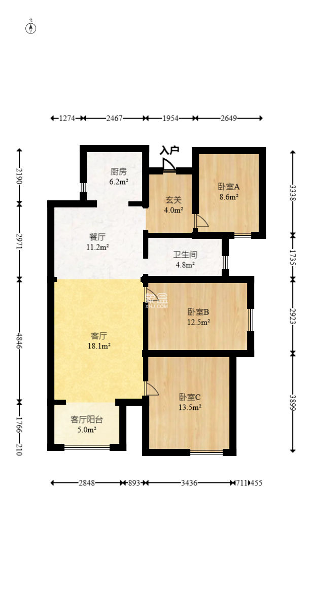 北辰中央公园C区  3室2厅1卫   88.00万