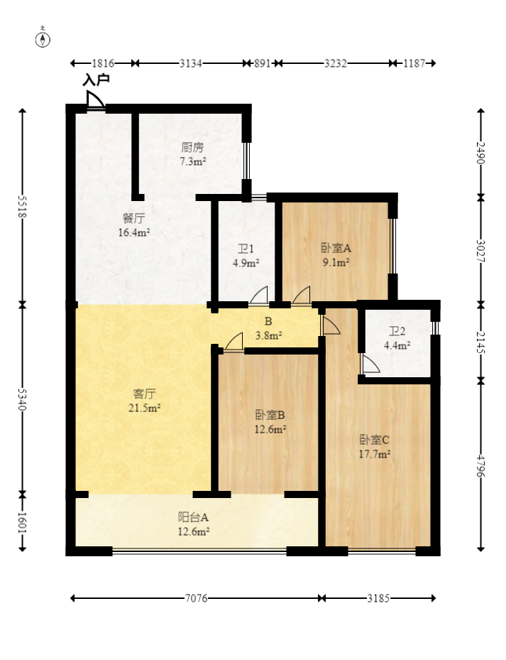 轨道万科悦府 3室2厅2卫 156.0万 轨道万科悦府 3室2厅2卫 156.0万户型图