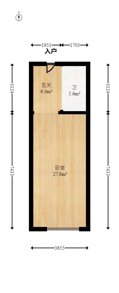 华润置地中心  1室1厅1卫   2800.00元/月户型图