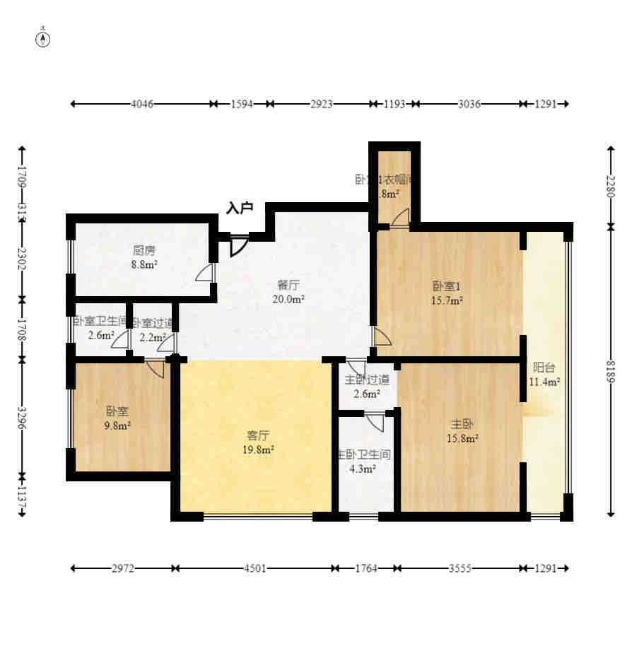 新华通讯社宿舍区  3室1厅1卫   4500.00元/月户型图