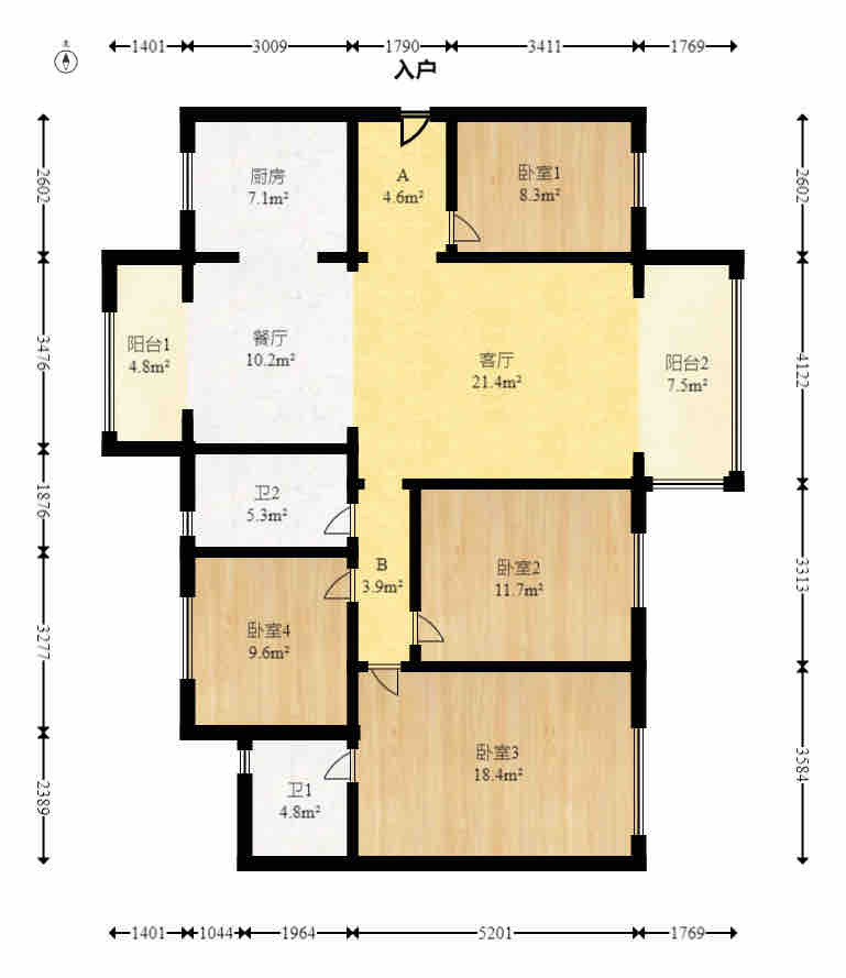 保利大都汇四期 3室2厅2卫 1800.0元/月 保利大都汇四期 3室2厅2卫 1800.0元/月户型图