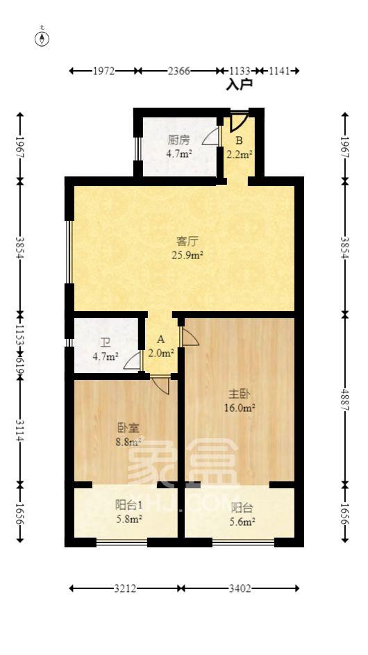 竹园公寓  2室2厅1卫   2200.00元/月室内图