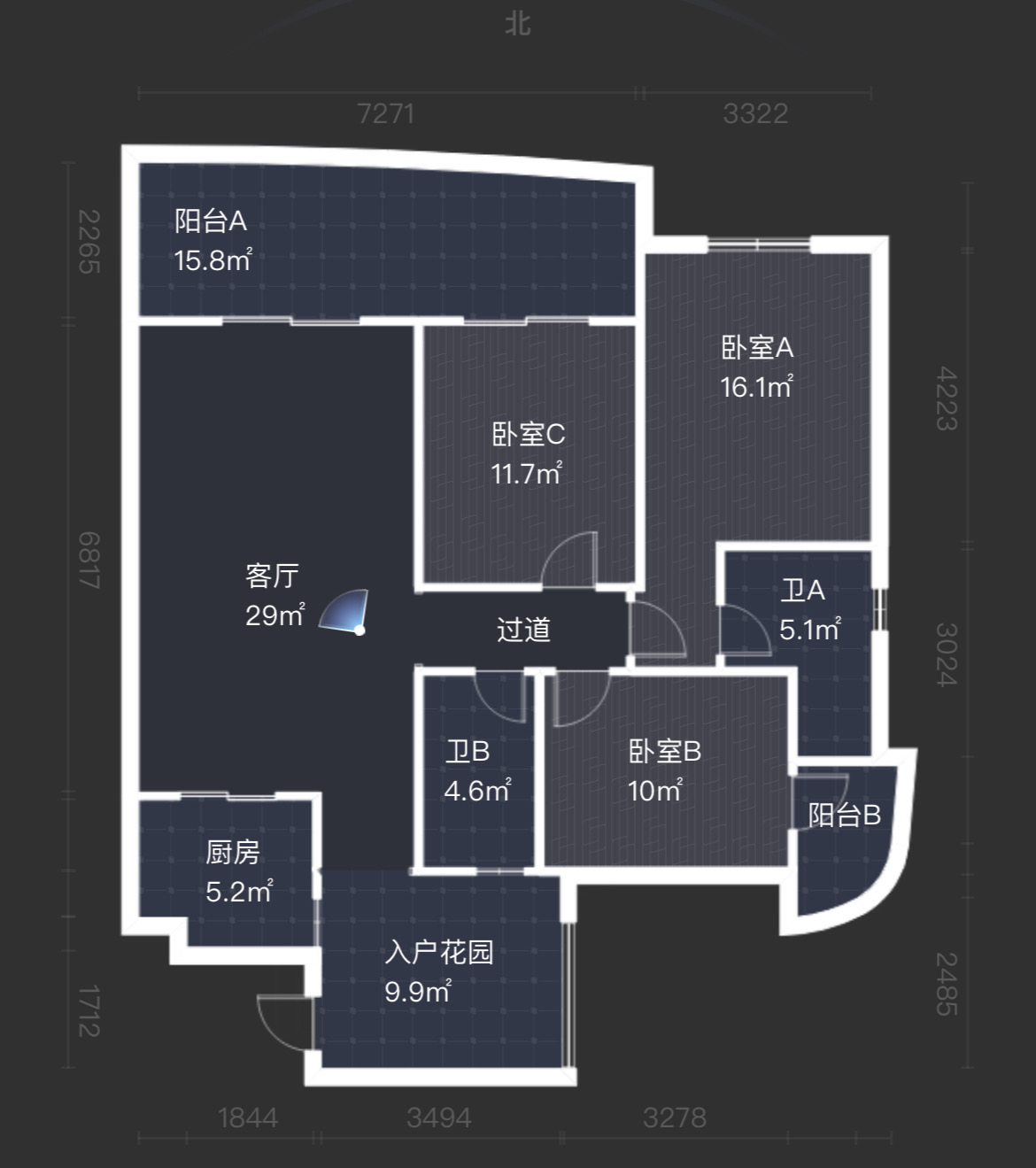 海域阳光（一二期）  3室2厅2卫    180.0万户型图