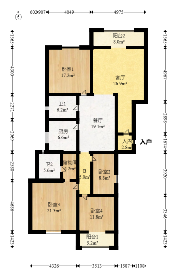 华盛家园  4室2厅2卫   118.00万室内图1