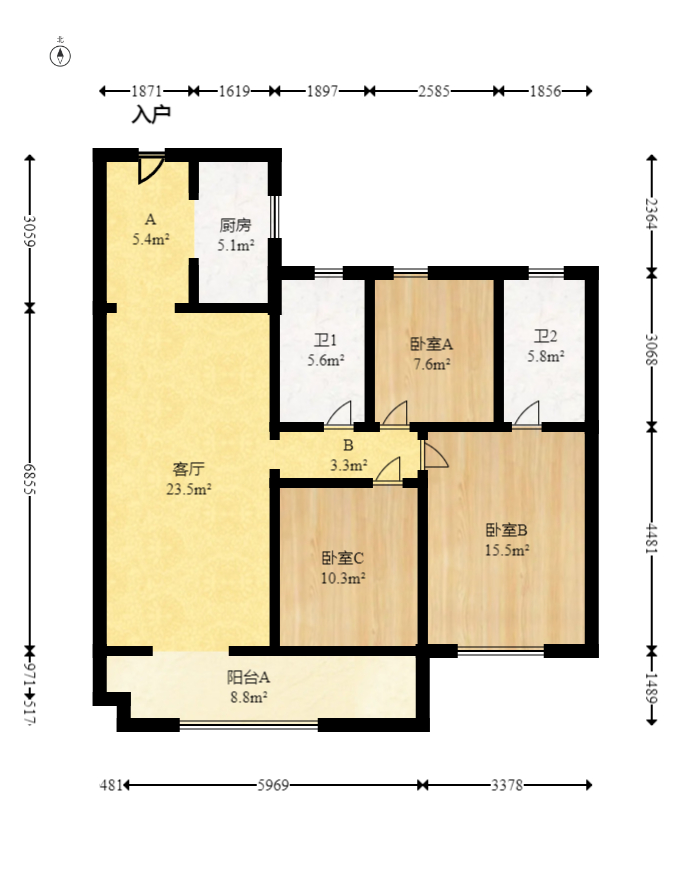 卓越伊景苑  3室2厅1卫   95.50万室内图1