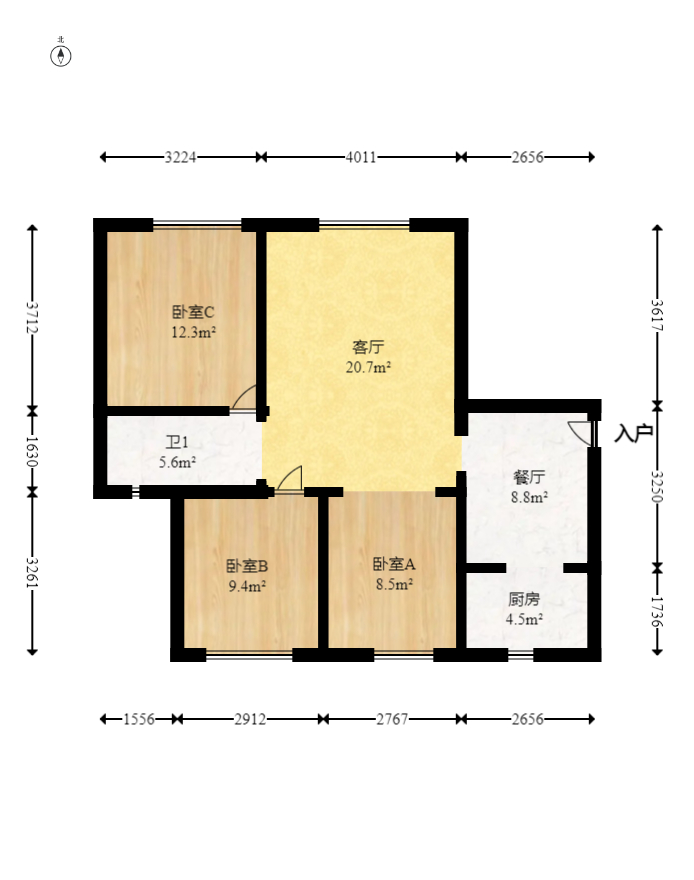 香樟兰亭（朗峰苑）  3室2厅1卫   90.00万室内图1