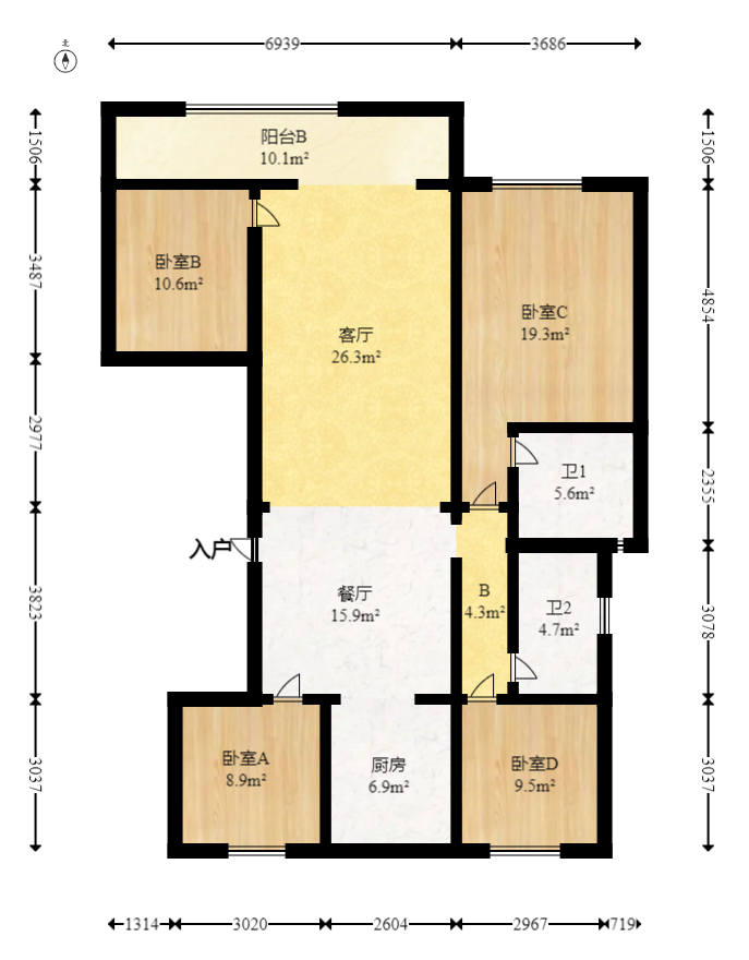 佳兆业城市广场  4室2厅2卫   160.00万室内图1