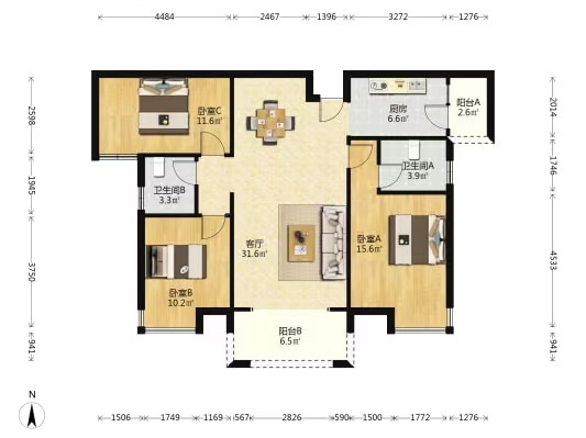华晨藏龙湾 3室2厅2卫 37.8万 华晨藏龙湾 3室2厅2卫 37.8万室内图