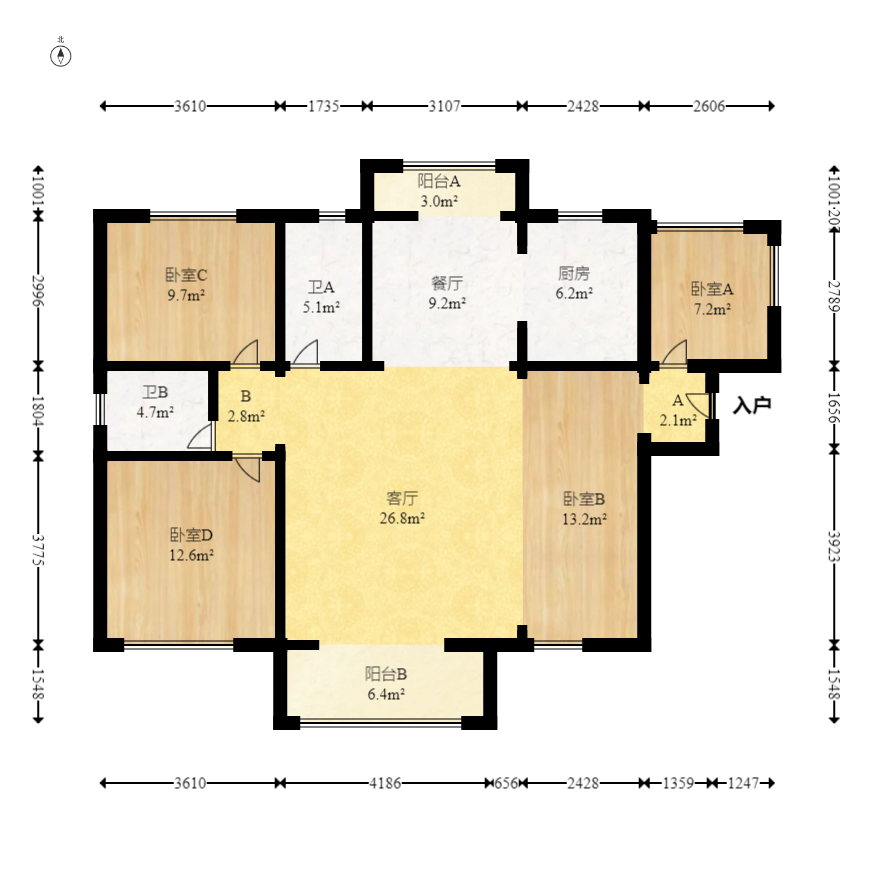 丽发新城  4室2厅2卫   122.00万室内图1