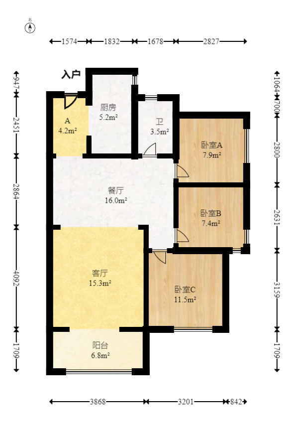 中建璟和城  3室2厅1卫   90.00万室内图1